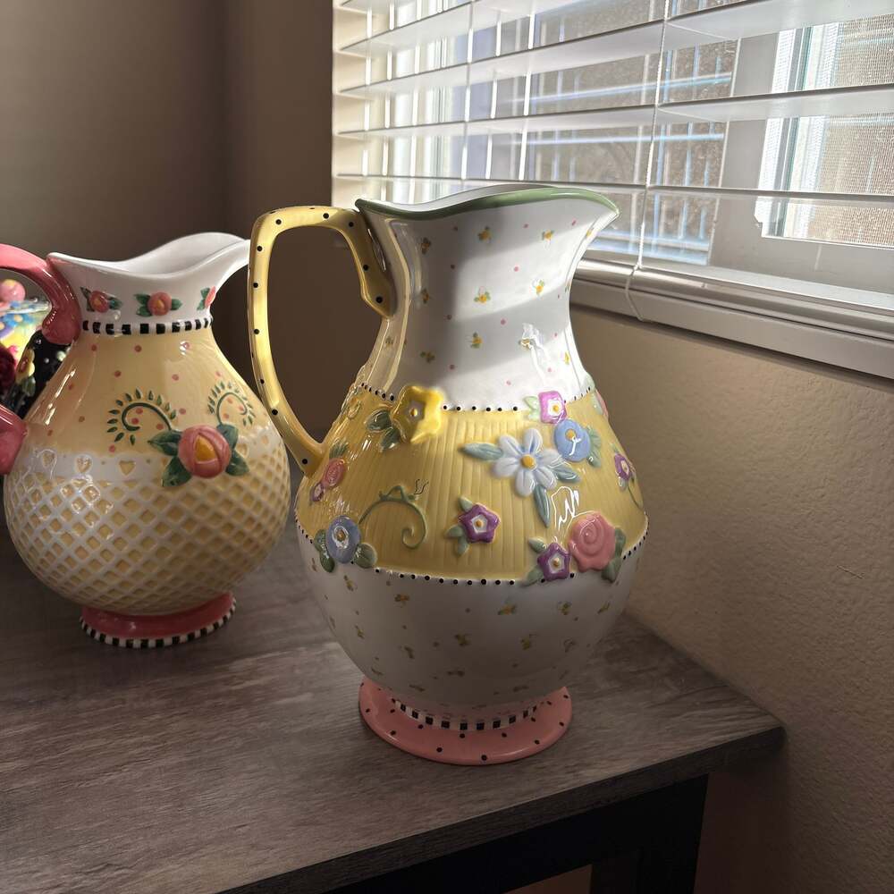 Mary Engelbreit Meadow Hostess Large Ceramic Floral Pitcher 1999/2001